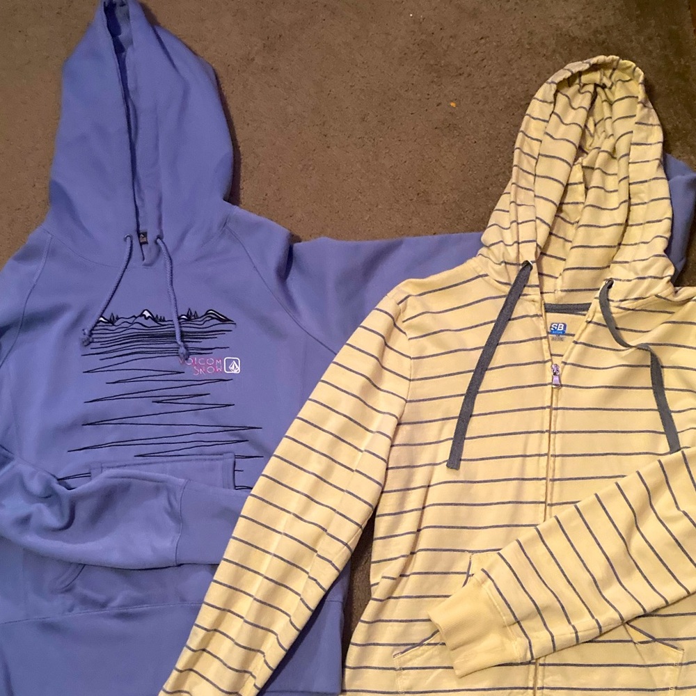 Volcom sweatshirt and yellow jacket